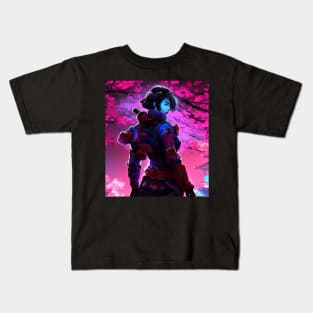 Sakura Female Cyberpunk Samurai Cherry Blossoms Kids T-Shirt